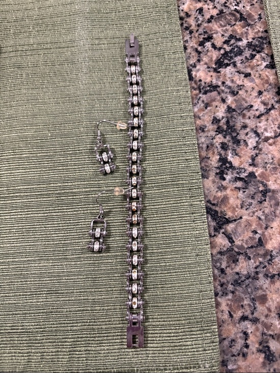 Jewelry - Sterling Silver-Tone Crystal Link Bracelet and Earrings Set - Silver